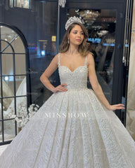 Elegant Floor Length Sweetheart Sleeveless A-Line Sequined Wedding Dress with Ruffles