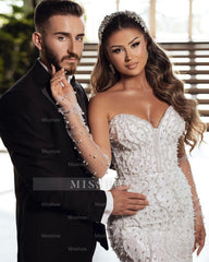 Elegant Floor Length Sweetheart Sleeveless Mermaid Lace Wedding Dress with Beads