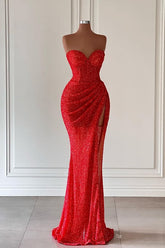 Elegant Floor Length Sweetheart Sleeveless Mermaid Prom Dress with Split