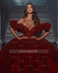 Elegant Floor Length V-Neck Sleeveless Off-The-Shoulder A-Line Sequined Wedding Dress with Ruffles