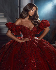 Elegant Floor Length V-Neck Sleeveless Off-The-Shoulder A-Line Sequined Wedding Dress with Ruffles