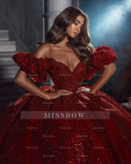 Elegant Floor Length V-Neck Sleeveless Off-The-Shoulder A-Line Sequined Wedding Dress with Ruffles