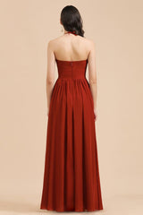Elegant Halter Aline Chiffon Bridesmaid Dress Sleeveless Floor Length Wedding Party Dress
