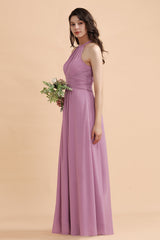 Elegant Jewel Wisteria Chiffon Ruffles Bridesmaid Dresses with Pockets On sale