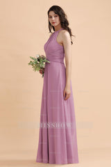 Elegant Jewel Wisteria Chiffon Ruffles Bridesmaid Dresses with Pockets On sale