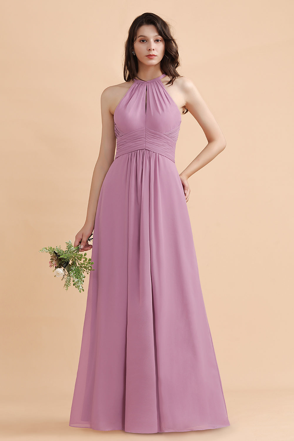 Elegant Jewel Wisteria Chiffon Ruffles Bridesmaid Dresses with Pockets On sale