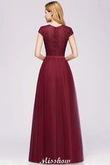 Elegant Lace A-Line Cap Sleeves Floor Length Birdesmaid Dress