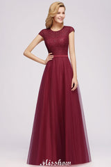 Elegant Lace A-Line Cap Sleeves Floor Length Birdesmaid Dress