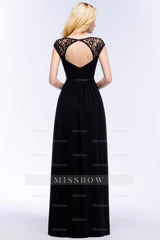 Elegant Lace Black V-Neck Sleeveless Bridesmaid Dresses with Hollowout Back