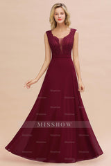 Elegant Lace Deep V-Neck Burgundy Bridesmaid Dresses Affordable