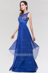 Elegant Lace Jewel Long Chiffon Bridesmaid Dresses with Asymmetric Hemline
