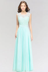 Elegant Lace Jewel Sleeveless Chiffon Bridesmaid dresses Affordable