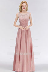 Elegant Lace Jewel Sleeveless Dusty Rose Bridesmaid Dresses