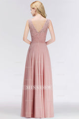 Elegant Lace Jewel Sleeveless Dusty Rose Bridesmaid Dresses