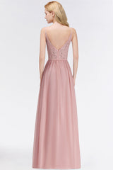 Elegant Lace Keyhole Halter Dusty Rose Chiffon Bridesmaid Dresses Affordable