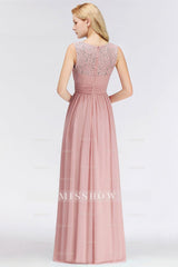 Elegant Lace Scoop Bridesmaid Dresses Dusty Rose Chiffon Sleeveless Wedding party Dress