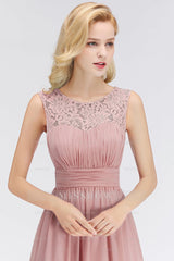Elegant Lace Scoop Bridesmaid Dresses Dusty Rose Chiffon Sleeveless Wedding party Dress