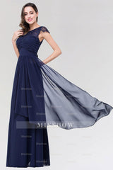 Elegant Lace Scoop Sleeveless Navy Bridesmaid Dresses with Buttons