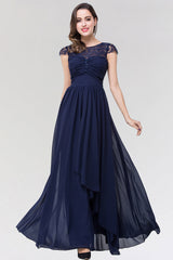 Elegant Lace Scoop Sleeveless Navy Bridesmaid Dresses with Buttons