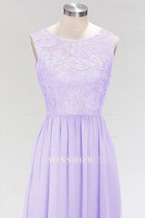 Elegant Lace Sleeveless Pleated Lavender Bridesmaid dresses