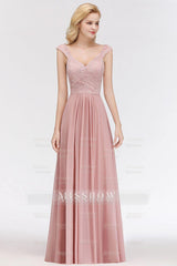 Elegant Lace Sweetheart Bridesmaid Dresses Dusty Rose Chiffon Wedding Party Dress