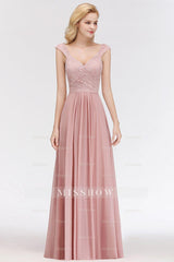 Elegant Lace Sweetheart Bridesmaid Dresses Dusty Rose Chiffon Wedding Party Dress
