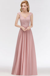 Elegant Lace Sweetheart Bridesmaid Dresses Dusty Rose Chiffon Wedding Party Dress