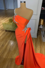 Elegant Long A-line One Shoulder Sequined Sleeveless Prom Dress With Slit