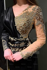 Elegant Long Black Beading Mermaid Evening Dresses With Long Sleeves