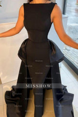 Elegant Long Black Evening Dresses Simple Drom Dresses With Detachable Train