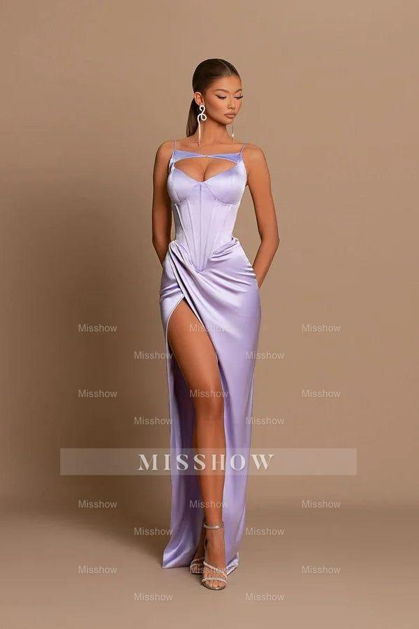 Elegant Long Lilac Spaghetti Straps Mermaid Sleeveless Prom Dress