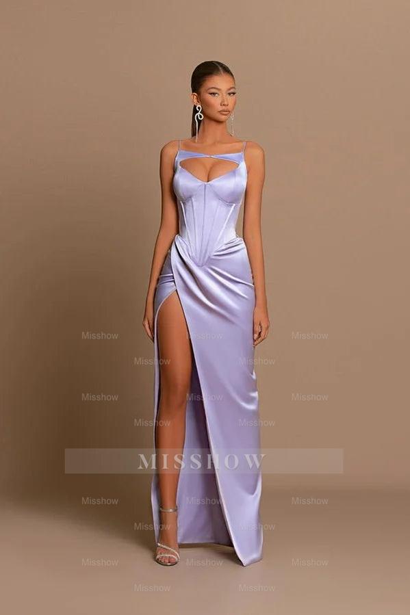 Elegant Long Lilac Spaghetti Straps Mermaid Sleeveless Prom Dress
