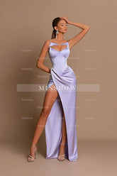 Elegant Long Lilac Spaghetti Straps Mermaid Sleeveless Prom Dress