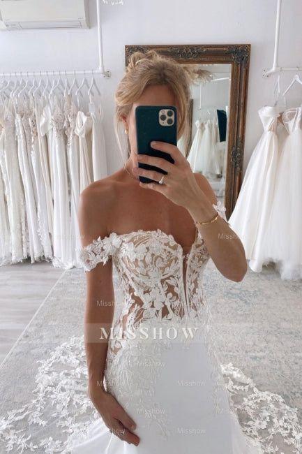 Elegant Long Mermaid Off-the-shoulder Wedding Dresses With Lace