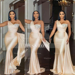 Elegant Long Mermaid One Shoulder Sequined Prom Dress With Ruffles