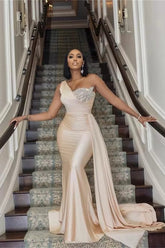 Elegant Long Mermaid One Shoulder Sequined Prom Dress With Ruffles