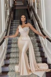 Elegant Long Mermaid One Shoulder Sequined Prom Dress With Ruffles