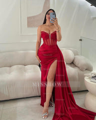 Elegant Long Mermaid Sleeveless Glitter Prom Dress With Slit