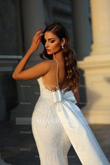 Elegant Long Mermaid Sleeveless Wedding Dresses With Lace