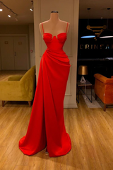 Elegant Long Mermaid Spaghetti Straps Satin Sleeveless Prom Dress