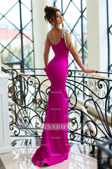 Elegant Long Mermaid Straps Sequined Sleeveless Prom Dress