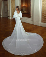 Elegant Long Mermaid Sweetheart Long Sleeves Beading Wedding Dress With Train