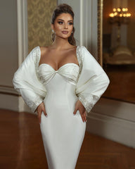 Elegant Long Mermaid Sweetheart Long Sleeves Beading Wedding Dress With Train