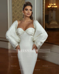 Elegant Long Mermaid Sweetheart Long Sleeves Beading Wedding Dress With Train