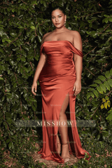 Elegant Long Off-the-shoulder Satin Split Simple Bridesmaid Dress