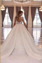 Elegant Long Princess A-line Sleeveless Wedding Dresses With Lace