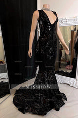 Elegant Long Red Mermaid Sleeveless Prom Dress With Lace