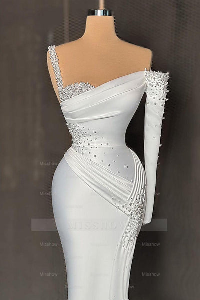 Elegant Mermaid Asymmetrical Single Sleeve Zipper Back Floor Length Prom Dress main image 1