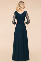 Elegant Long Sleeves Crystal A-line Bridesmaid Dress Maxi Formal Dress