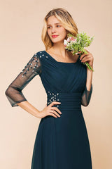Elegant Long Sleeves Crystal A-line Bridesmaid Dress Maxi Formal Dress